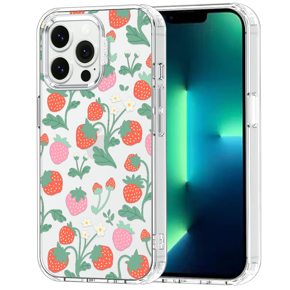 MOSNOVO Case for iPhone 13 Pro, [Buffertech 6.6ft Military-Grade Drop Protection] [Anti Peel Off Tech] Clear TPU Bumper Phone Case Cover Design - Strawberry Garden — image 1