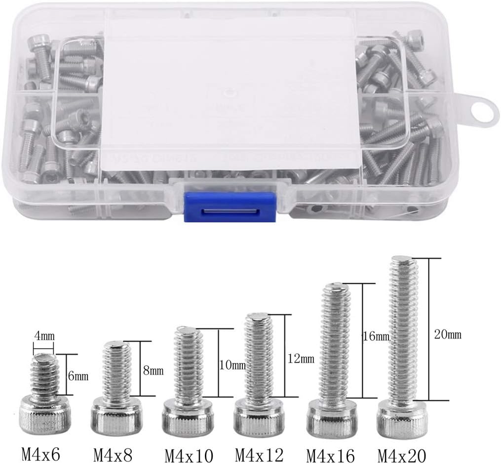 MEIYYJ M4 304 Stainless Steel Hex Socket Head Cap Screw Bolts Fastener Full Thread Allen Socket Drive Bright Finish Machine Thread Hexagon Metric Bike Screws Pack of 120