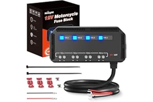 Nilight 12V Motorcycle Fuse Box 20A Low Profile Terminal Block Holder w/LED Indicator 4 Circuits Protection Battery Relay for