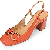 Vertundy Women's Slingback Closed Square Toe Chunky High Heels Sandals Adjustable Ankle Buckle Strap Dress Summer Pumps Ladies Block Heel Orange