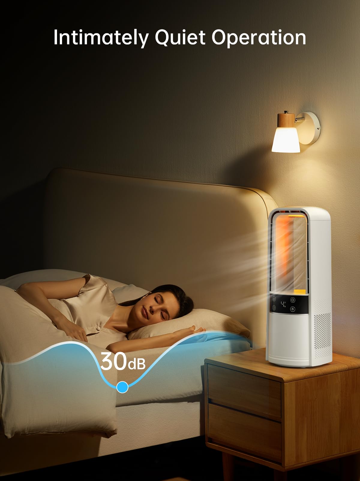 Desk Fan Bladeless, 120° Oscillating Fan Rechargeable, Quiet Fan with Night Light, Smart LED Touch Control, 4 Speed & 9H Timer, Small Table Fan, Auto Display Off, Ideal for Home, Office, Study Room