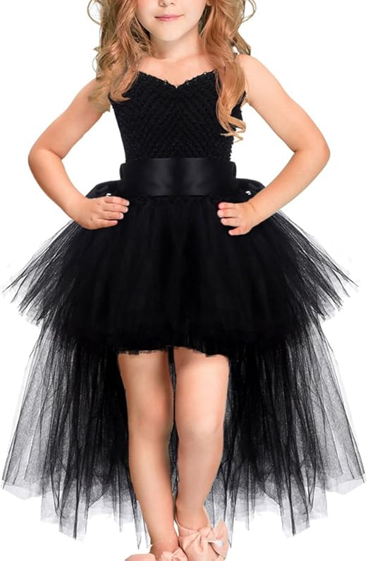 girls black high low dress