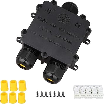 Hospaop Ip68 Waterproof Cable Connector Underground Cable Black Electric Junction Box Outdoor Larger 3 Way Junction Box M25 Cable Gland Diameter 4 Mm 14 Mm Abs Pvc Amazon De Baumarkt