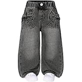 Nivne Tco Toddler Girls Baggy Jeans Casual Cute Bow Decor Versatile Loose Fit Wide Leg Black Elastic Waist Denim Pants