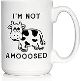 Bevvee Not Amooosed - Cow Coffee Mug - Funny Cow Gifts and Decor - Large 15oz White Ceramic Mug