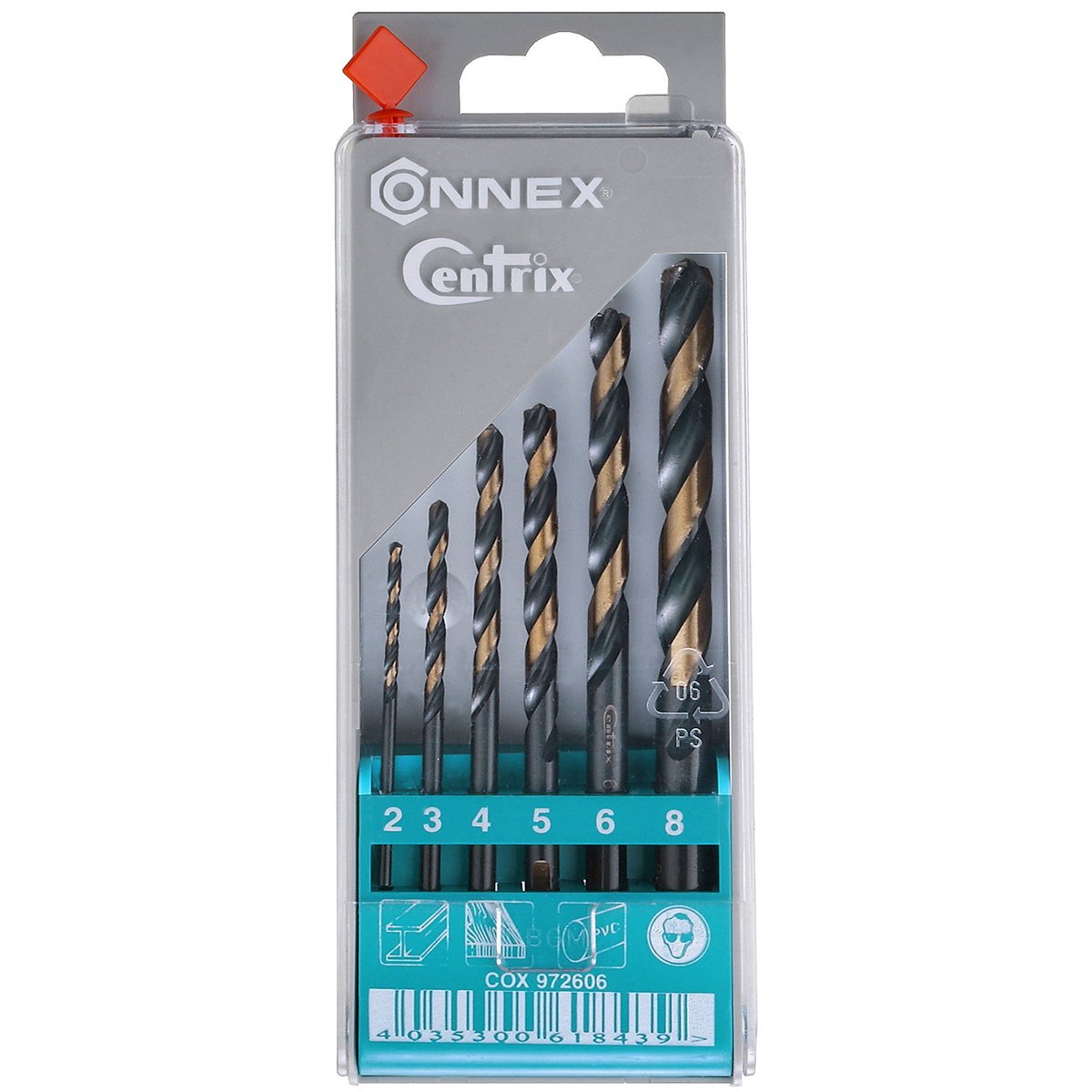 Connex COX972606 Centrix HSS Drill Bit Set, Silver, 2-8 mm, Set of 6 Piece