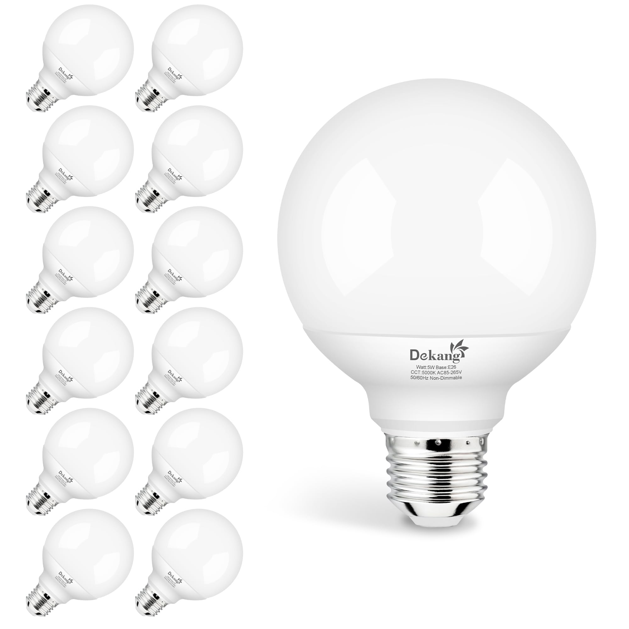 Dekang 12-Pack G25 LED Globe Light Bulbs for Bathroom 5000K Daylight White, E26 Base Vanity Light Bulbs 60W Incandescent Equivalent, 5W Round Light Bulb, 500LM, CRI 85+, Non-dimmable Image