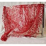 Elegant Lace Hollow Out Hook Floral Long Scarf Wrap Ladies Shawl Girls Large Silk Scarves Red