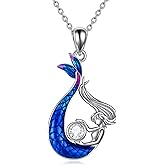 AINFQY Mermaid Necklace 925 Sterling Silver Blue Mermaid/Unicorn Pendant Ocean Jewelry Gift for Women Girls Daughter