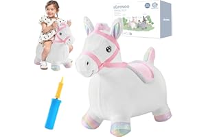 UBRAVOO Hopper Toy 2 Year Old Boy, Toddler Plush Bounce Animals, Ride on Bouncing Plush Inflatable Horse, Outdoor Indoor Hopping Horse Bouncer, Birthday Gifts for 18m -5 Years Old Kid (White)