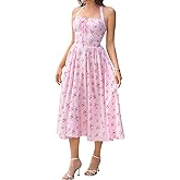 KUTUMAI Summer Floral Corset Midi Dress Halter Smocked Sundress Flowy A Line Beach Wedding Guest Dresses for Women 2025