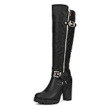 DREAM PAIRS Women's Funi Black Chunky Heel Knee