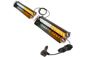 BooYu 2×14.8in LED Dash Emergency Strobe Light Bar 2 in 1 Front/Rear Interior Windshield Visor Deck Split Flashing Hazard Safety Warning Traffic Advisor Lights for Trucks, Vehicles, Car (Amber/White)