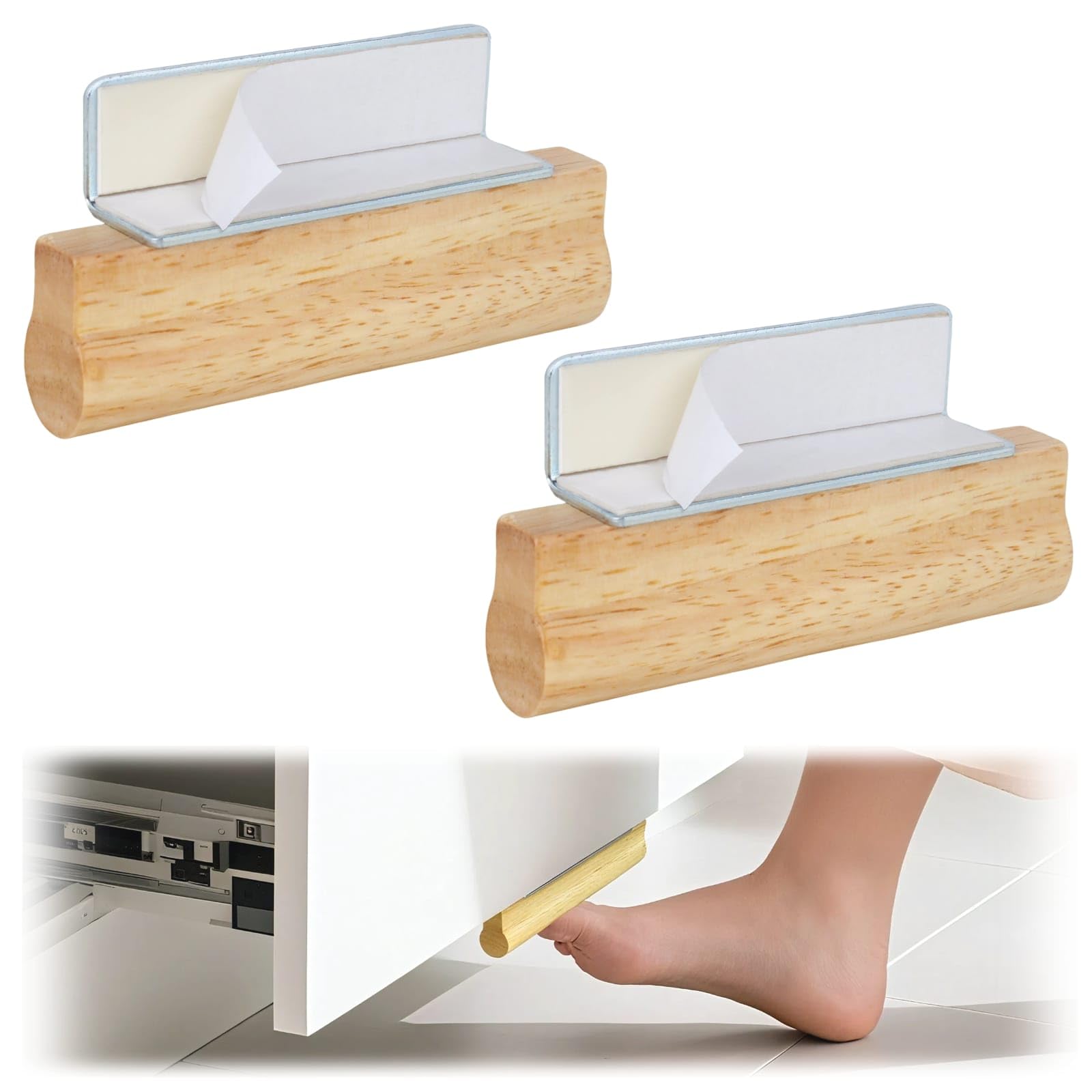 Photo 1 of BiJun Foot Pull for Trash Cabinet Drawer, 2 Pack Hands-Free Toe Foot Pull Opener with Adhesive and Screws, Easy Install Barefoot-Friendly Design for Kitchen Trash Drawer Under Sink (Wood)