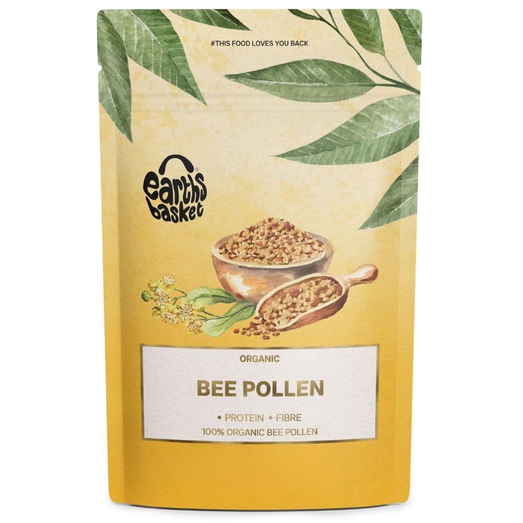 Earths Basket Organic Bee Pollen Granules - Spanish, Raw & Ethically Harvested - 75g in Recyclable Packaging - Healthy Immunity Support - Free from Any Artificial Additives