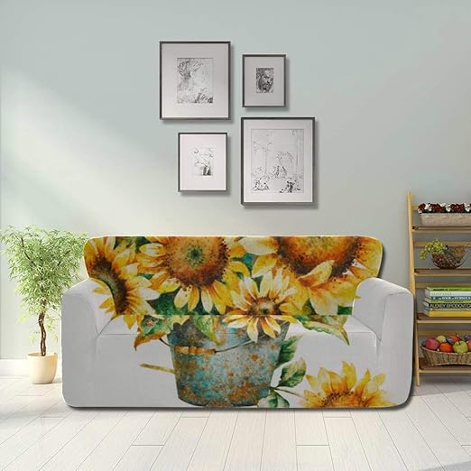 XJIXIANG Bright Yellow Sunflower Stretch Couch Covers