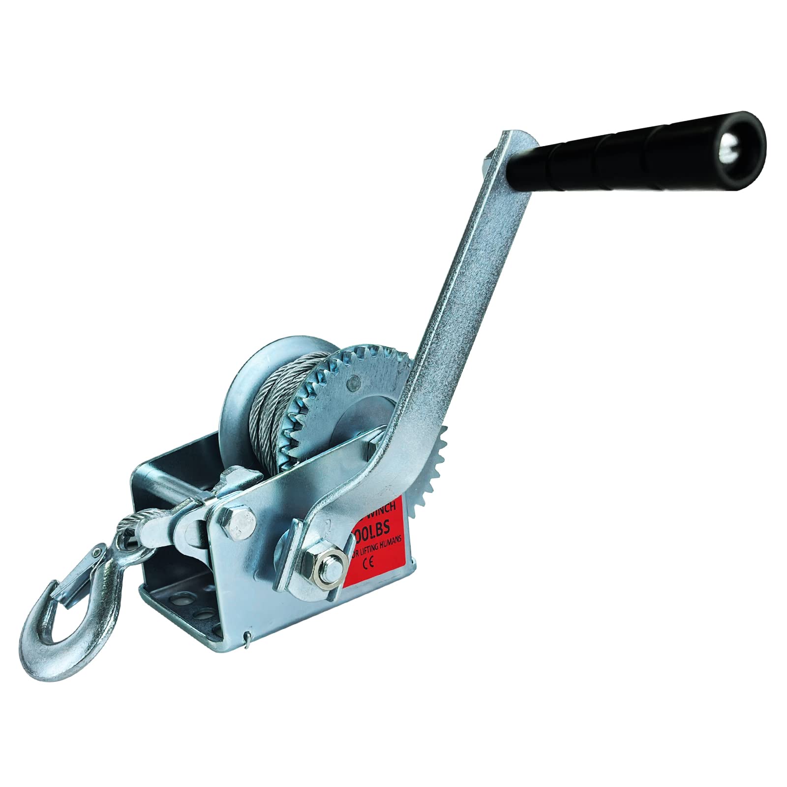 QMCAHCE 800lbs Heavy Duty Hand Winch Boat Trailer Winch Strap, (with 8m Steel Wire Rope), Crank Traction Winch, Hardened Steel 2 Speed Hand Winch, Two Way Ratchet Hand Winch for Trailer ATV UTV Boats