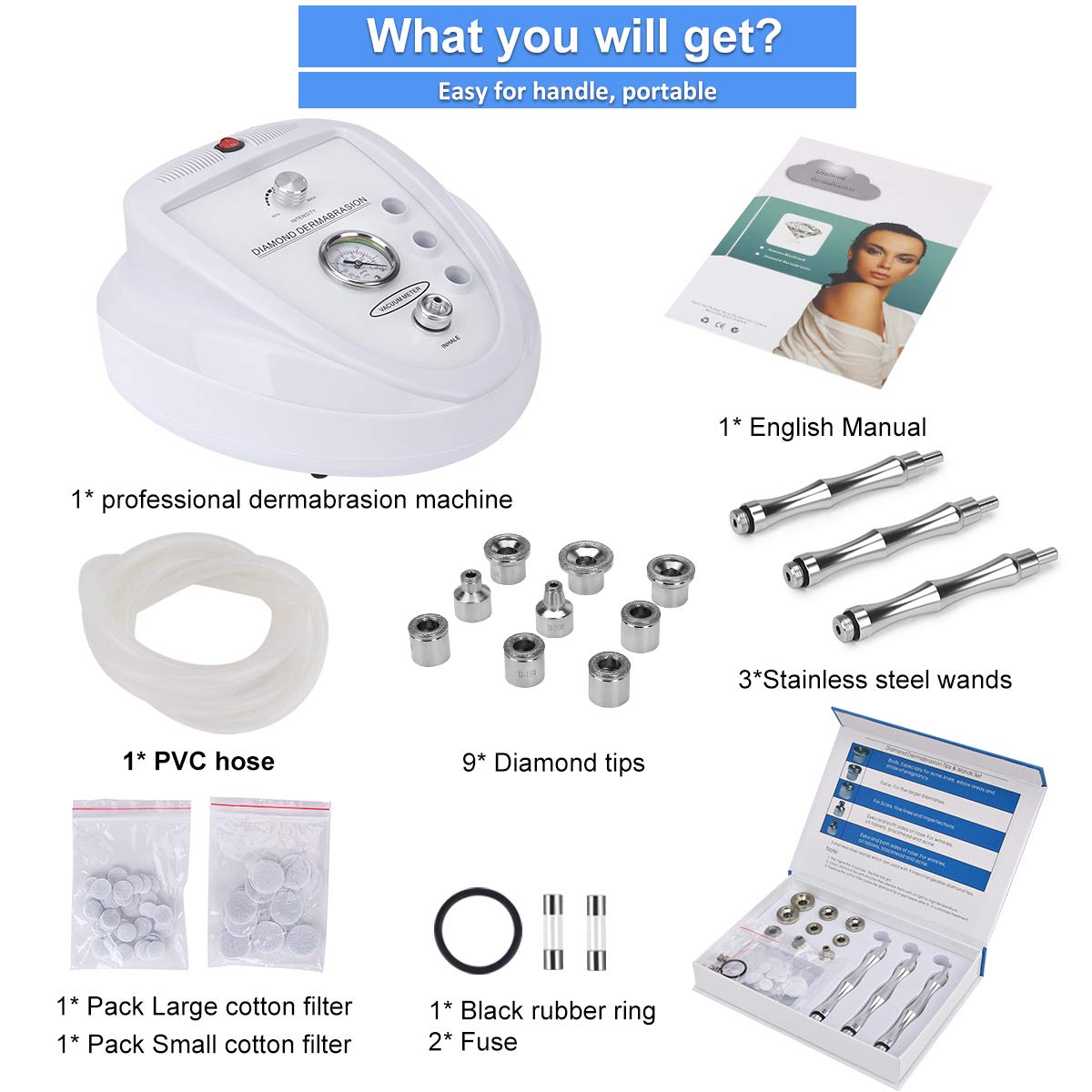 Diamond Microdermabrasion Machine, MYSWEETY 65-68cmHg Suction Power Professional Diamond Equipment for Home Use Skin Peeling Skin Lift Tighten Beauty Machine : Beauty