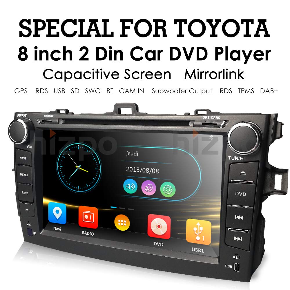 hizpo Toyota Corolla 2007 2008 2009 2010 2011 Car DVD Player 8 Inch Touch Screen GPS Stereo Music/AM FM Radio/SWC/Bluetooth/3G/AV-IN Mirrorlink, Optional DAB+ / TMPS