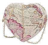 Buenocn 2015 Women Pu Leather World Map Pattern Handbag Vintage Heart-shaped Shoulder Bag Women Messenger Bags Clutch Ls5550 (white)