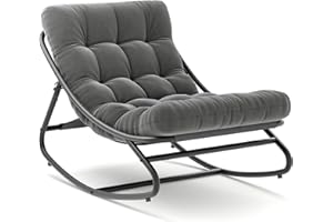 PeakPursuit Indoor Outdoor Papasan Rocking Chair with Cushion, Oversized Outdoor Rocking Chair, All Weather Rocking Papasan Chair for Bedroom/Living Room/Porch/Garden/Patio