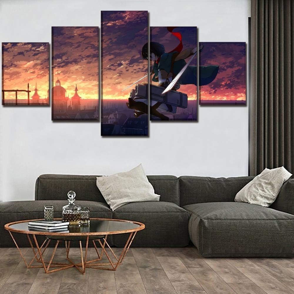 XIAOAGIAO 5 Canvas Prints Canvas Wall Art Modular Pictures HD Prints Poster Decor Framework 5 Pieces Anime Shingeki No Kyojin Mikasa Ackerman Painting Paintings on Canvas