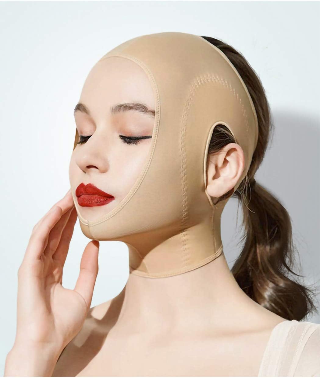 Anna-Kaci Womens Chin Strap Support Band Neck Bandage Post Surgical Compression Head wrap, Neck and Chin Compression Garment Wrap, Dark Beige, Small: Health & Personal Care