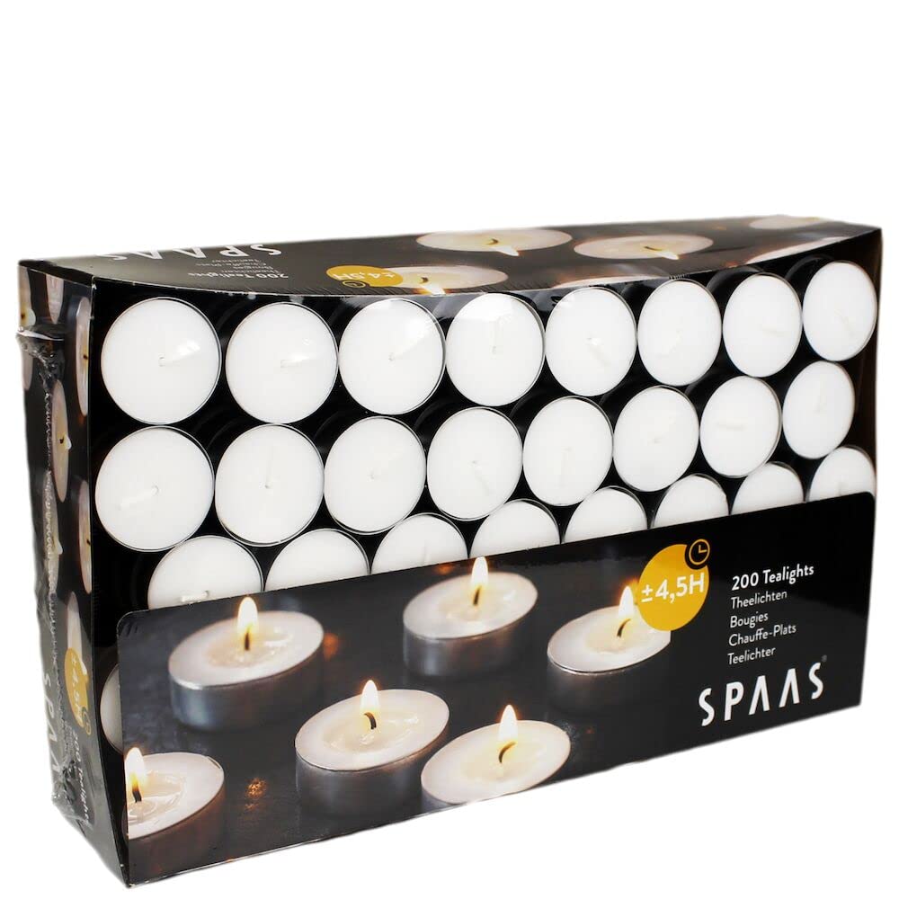 Spaas Tealights Box x200, 4.5 Hours, White