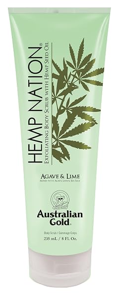 AUSTRALIAN GOLD HEMP NATION EUCALYPTUS & WHITE TEA BUNDLE – TAN EXTENDER BODY LOTION (18 FL OZ) AND EXFOLIATING AGAVE & LIME BODY SCRUB (8 FL OZ), SKIN BARRIER REPAIR, PURE HEMP SEED OIL