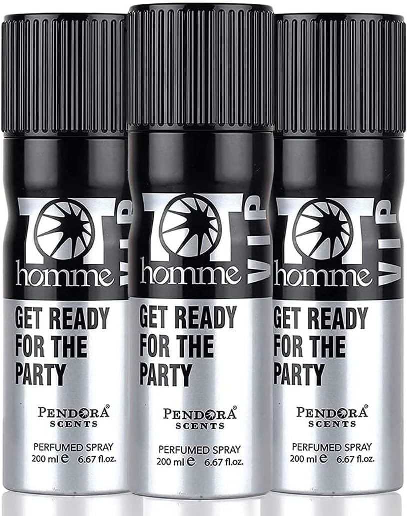 Paris Corner Pendora Scents 3x 200ml TOT Homme VIP Body Spray Men Women