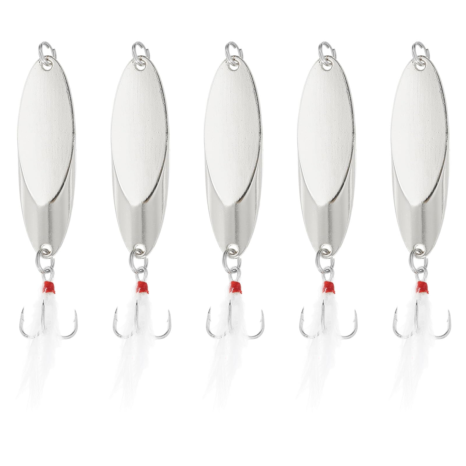 PATIKIL Fishing Spoons 9/10 oz 28g, 5Pcs Fishing Lures Casting Spoon Treble Hooks Jigs Hard Metal Spinner Baits for Freshwater Saltwater Salmon Bass, Silver Tone