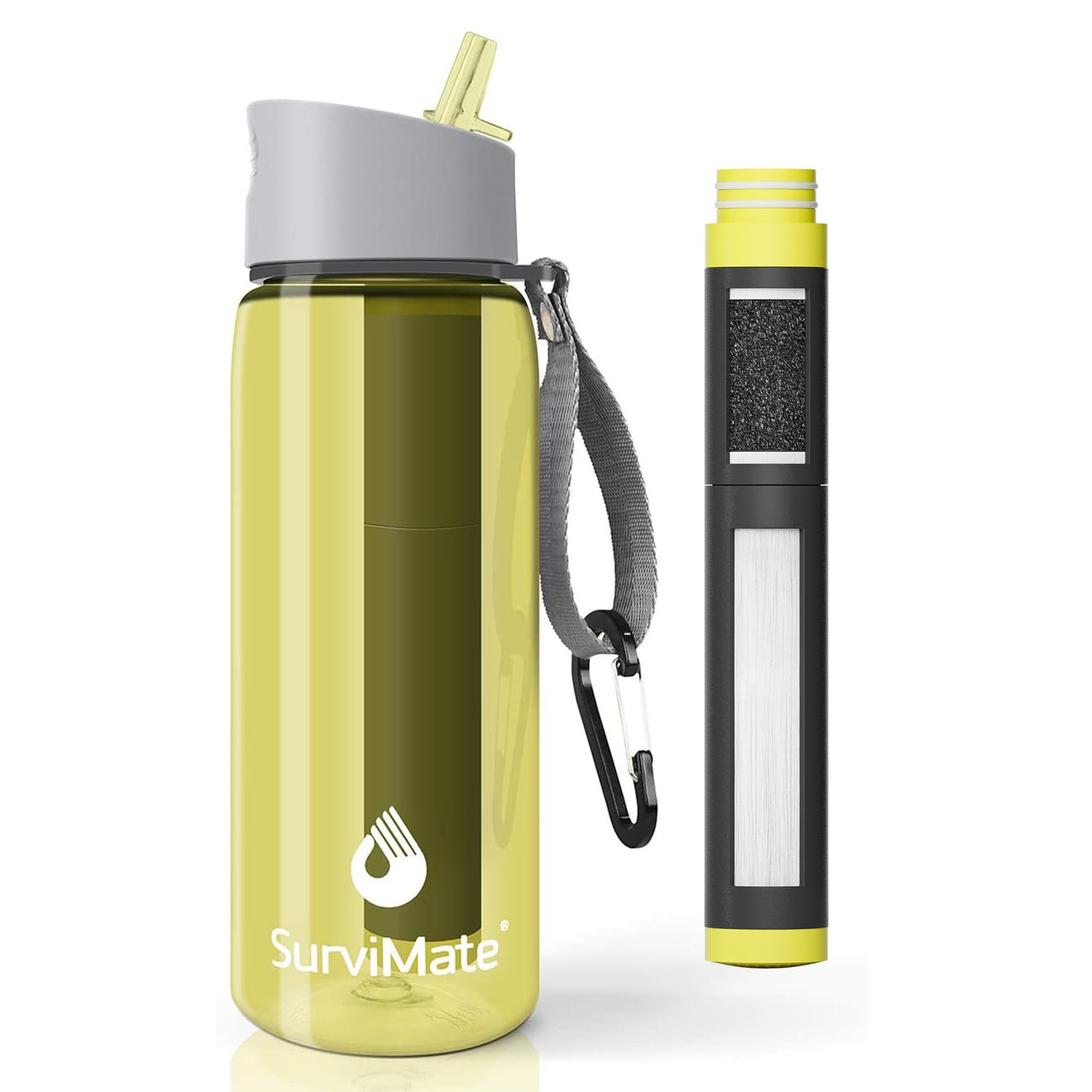 Survimate 0.01um Ultra-Filtration Filtered Water Bottle, Portable Water Filter Bottle With 4 Stage Filtration For Survival