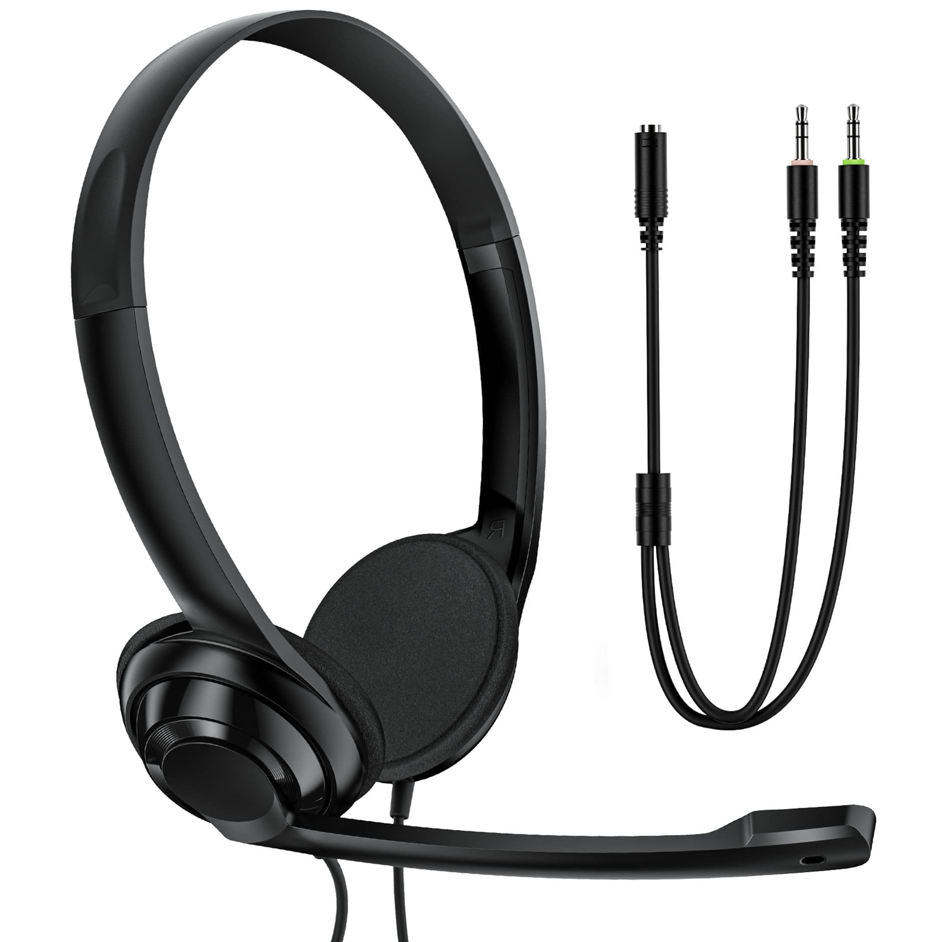 Headphones with Microphone for PC, 3.5mm Wired Headset with Mic Noise Cancelling for Meeting, Lightweight Computer Headset with Microphone for Work Office School Learning K-12 Student(w/Y-Adapter)
