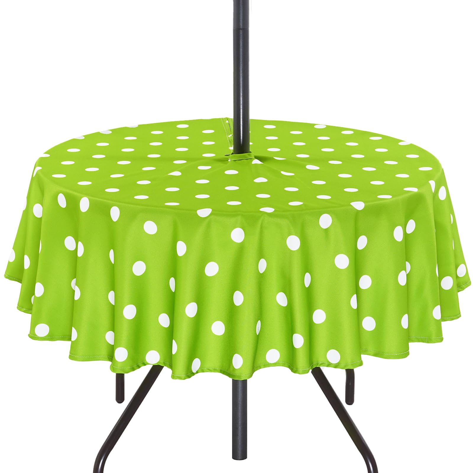 3E Home Outdoor Table Cloth with Parasol Hole,Splashproof Patio Round Tablecloth with Zipper for Garden Picnic BBQ Party [60 inches (152 cm) Green Dot]