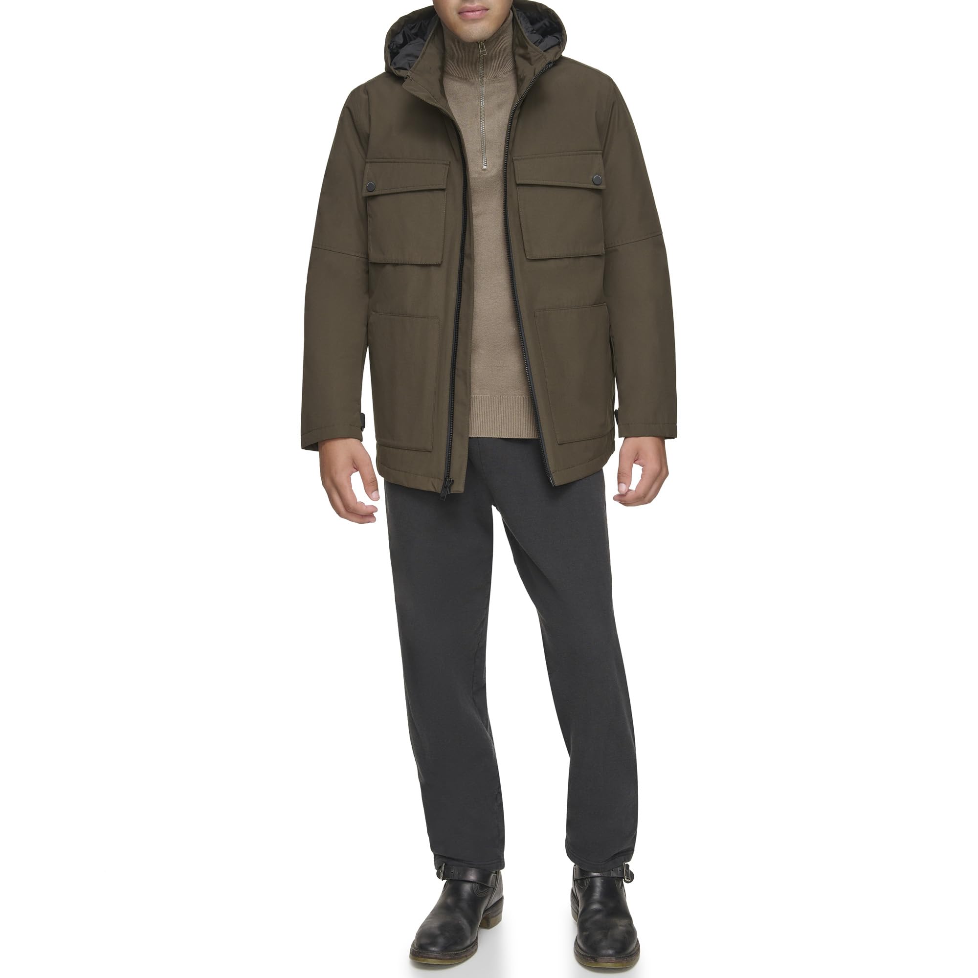 Andrew Marc Men’s Rain Jacket, MID Length Jungle