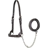 Derby Originals New and Improved Premium Show Spotted Flat Leather Cattle Show Halter with Matching Chain Lead