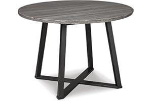 Signature Design by Ashley Centiar Mid Century Round Dining Room Table with Metal Legs, Gray & Black