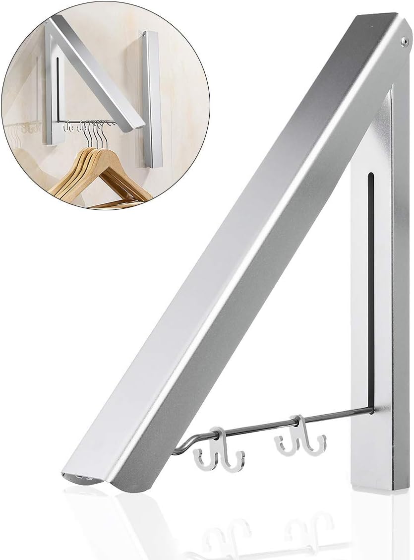 Laundry Clothes Hanger - Aluminium Folding & Retractable Clothes Racks| Wall Mounted Clothes Drying Rack| Home Storage Organization Space Savers for Living Room, Bathroom, Bedroom - 1 Pack