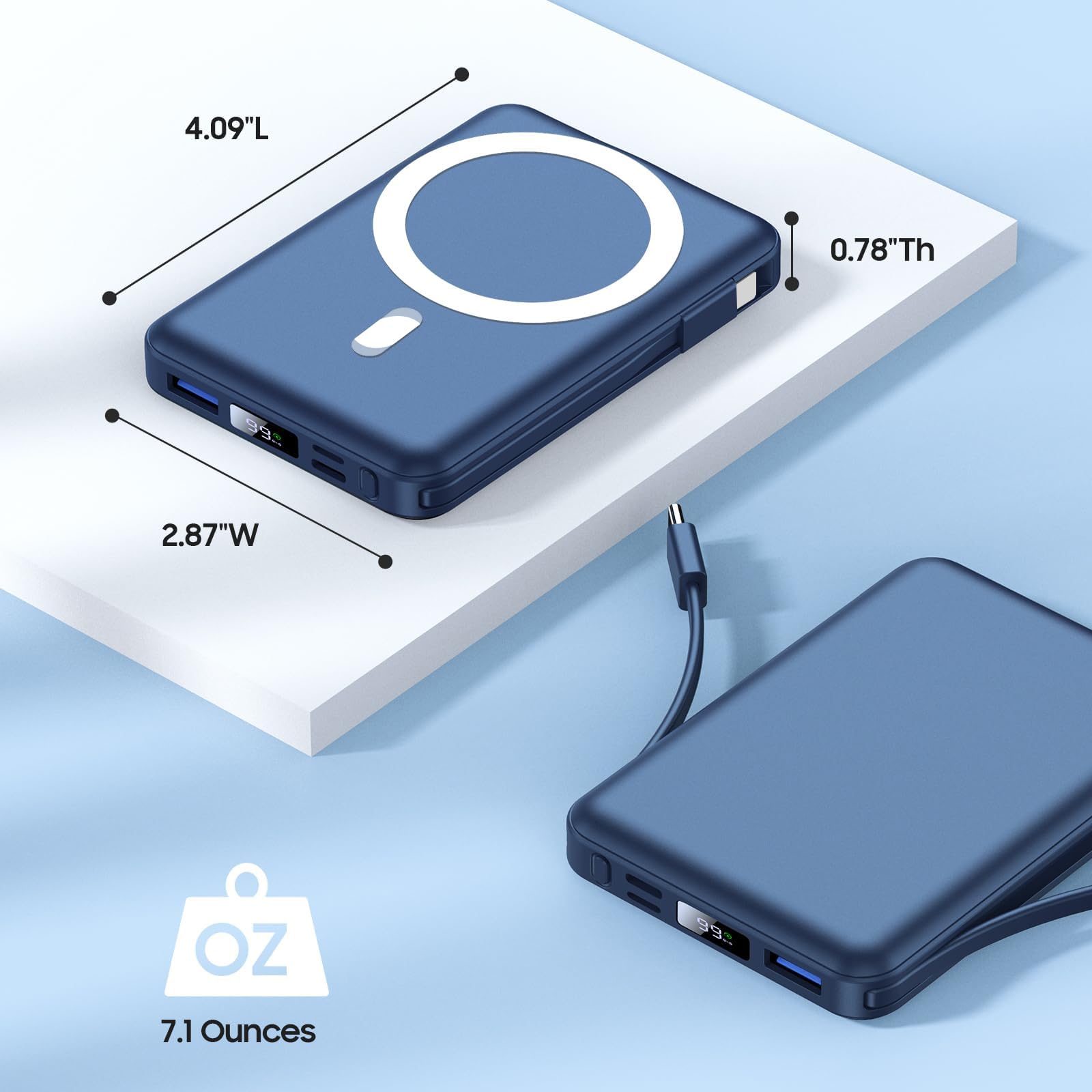 Yiisonger for Magsafe Battery Pack - 10000mAh Portable Charger for Mag-Safe 22.5W PD Fast Charging with Built-in Cables LED Display, Magnetic Power Bank for iPhone 16/15/14/13/12/Pro/Mini/Pro Max