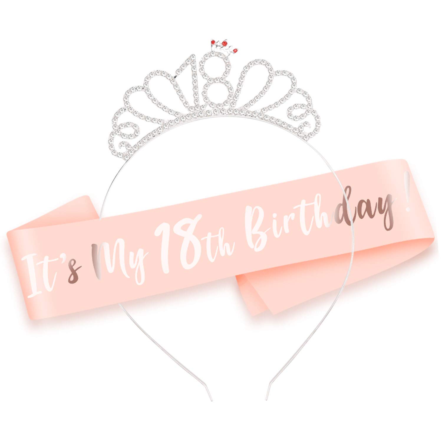 HOWAF Rose Gold Happy 18th Birthday Sash and 18 Birthday Tiara Rhinestone Crown Headband for 18 Birthday Gift Party Accessories 18th Birthday Decoration Girls Women