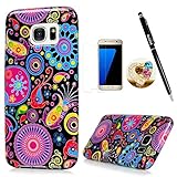 S7 Edge Case,Samsung Galaxy S7 Edge Case - Shockproof Soft TPU Rubber Skin Gel Bumper Ultra Slim-Fit Colorful Floral Cover with HD Screen Protector & Dust Plug & Stylus Pen by Badalink - Jellyfishes