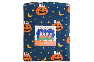 Berkshire Blanket & Home Co. Peanuts Halloween Fall Themed Sheet Sets (Blue - Moons & Pumpkins, Queen)
