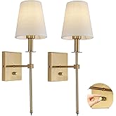 Rizzyluz Dimmable Wall Sconces Set of 2, Gold Bathroom Vanity Lighting Fixtures, Modern Gold Wall Light with On Off Switch fo