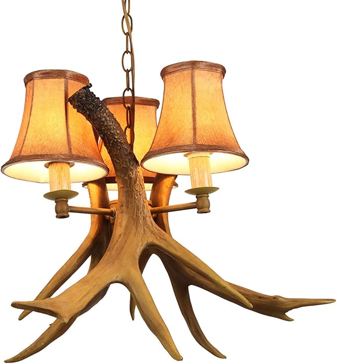 Cornamenta De Resina Lámpara De Techo 3 Luces,Casa De Campo Rústica