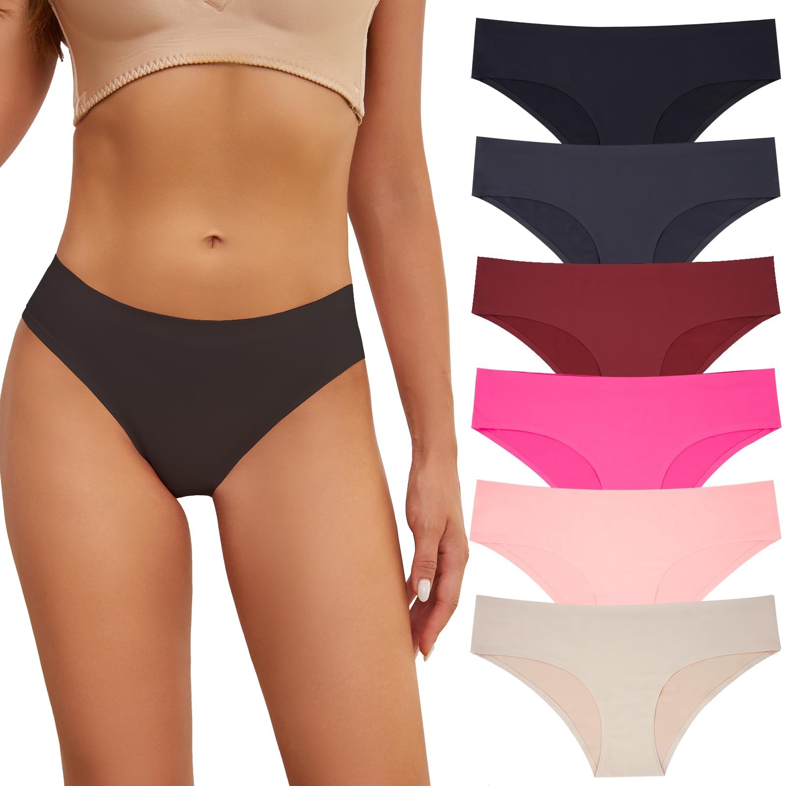 Photo 1 of Seamless Underwear for Women No Show Panties Invisibles Briefs Soft Stretch Bikini Underwears 6 Pack