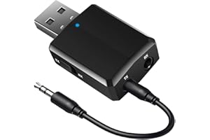 ISOBEL USB Bluetooth Audio Transmitter Receiver, 3 in 1 HiFi Wireless Audio Adapter, Bluetooth 5.0 EDR Adapter with 3.5mm AUX for Car TV Headphones PC Home Stereo, USB Power Supply, Plug and Play