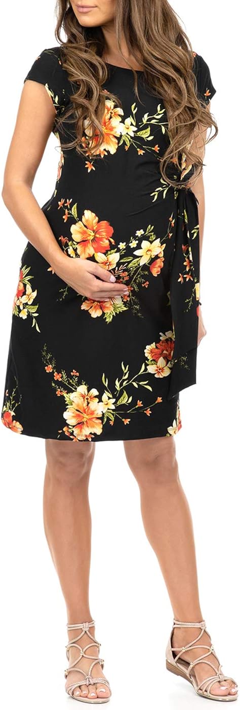 Mother Bee Maternity Women's Maternity Side Ruched Dress with Belt at  Women’s Clothing store