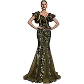 BluePlum Elegant Floor Length Dresses Women Formal V Neck Sequin Evening Gowns Event Gala Mermaid Mesh Prom Ball Dress Luxury