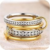 HERSIN Stackable Interlocked Rings for Women Non Tarnish, 18K Gold Plated Cubiz Zirconia Ring Chunky Rings Mixed Metal Multi Ring Dainty Stacking Rings Set Gold Jewelry for Women Gifts
