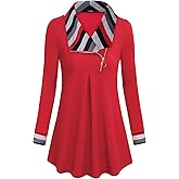 VALOLIA Women's Casual Swing Sweatshirt Long Sleeve Zipper Lapel Fashion Pullover Tunic